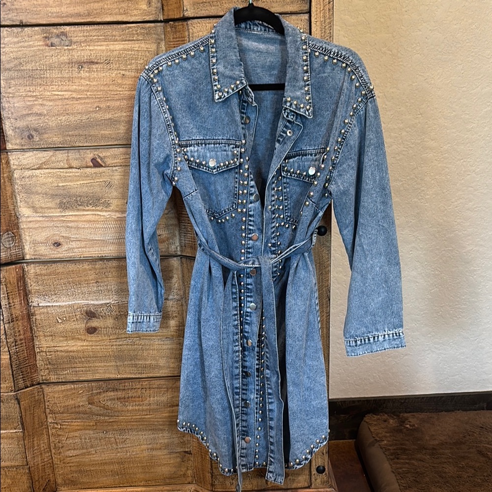 Studded Denim Shirt Dress